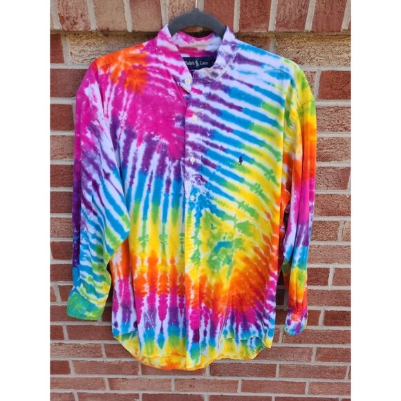 Vintage Ralph Lauren Blaire Button Up Shirt Men's Size Medium Tie Dye - Picture 1 of 7